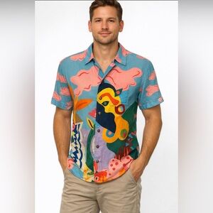 MIRANDA MAKAROFF Desigual Blouse Size S Button Down Short Sleeves Colourful